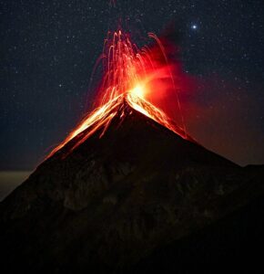 Volcano at night