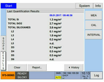 Touchscreen Interface of Siloxane Monitoring System